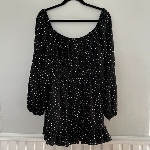 ASOS Curve  Long Sleeve Black and White Polka Dot Mini Dress, Size 14 - Picture 10 of 15